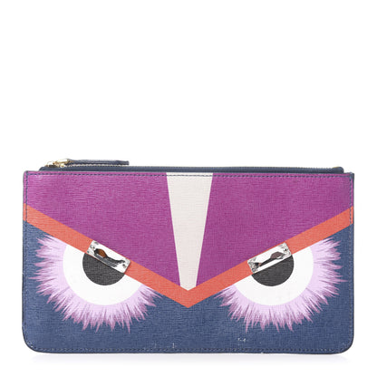 Fendi Vitello Elite Crystal Eye Monster Zip Pouch Cobalt Multicolor 1 of 10