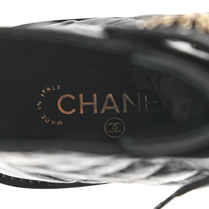 Chanel Shiny Lambskin Quilted Lace Up Combat Boots 37.5 Black 7 of 9