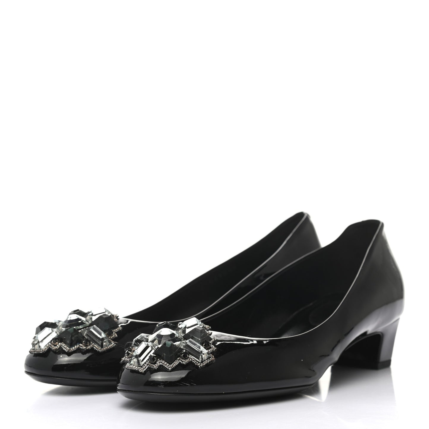 Patent Calfskin Crystal Pumps 39.5 Green Black