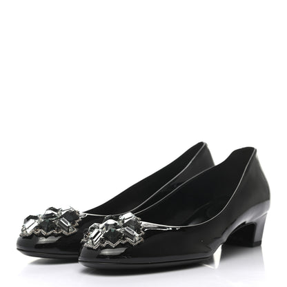 Chanel Patent Calfskin Crystal Pumps 39.5 Green Black 3 of 9