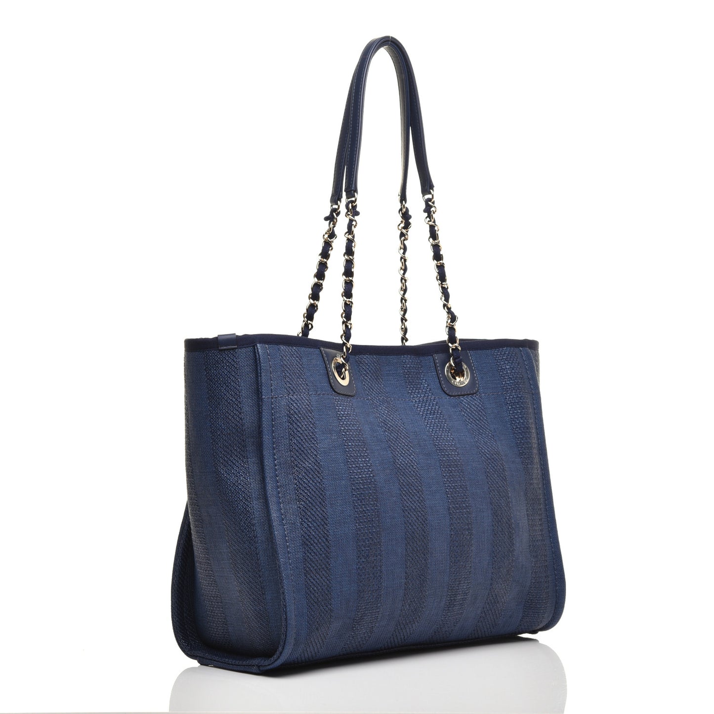 Mixed Fibers Striped Small Deauville Tote Navy Blue