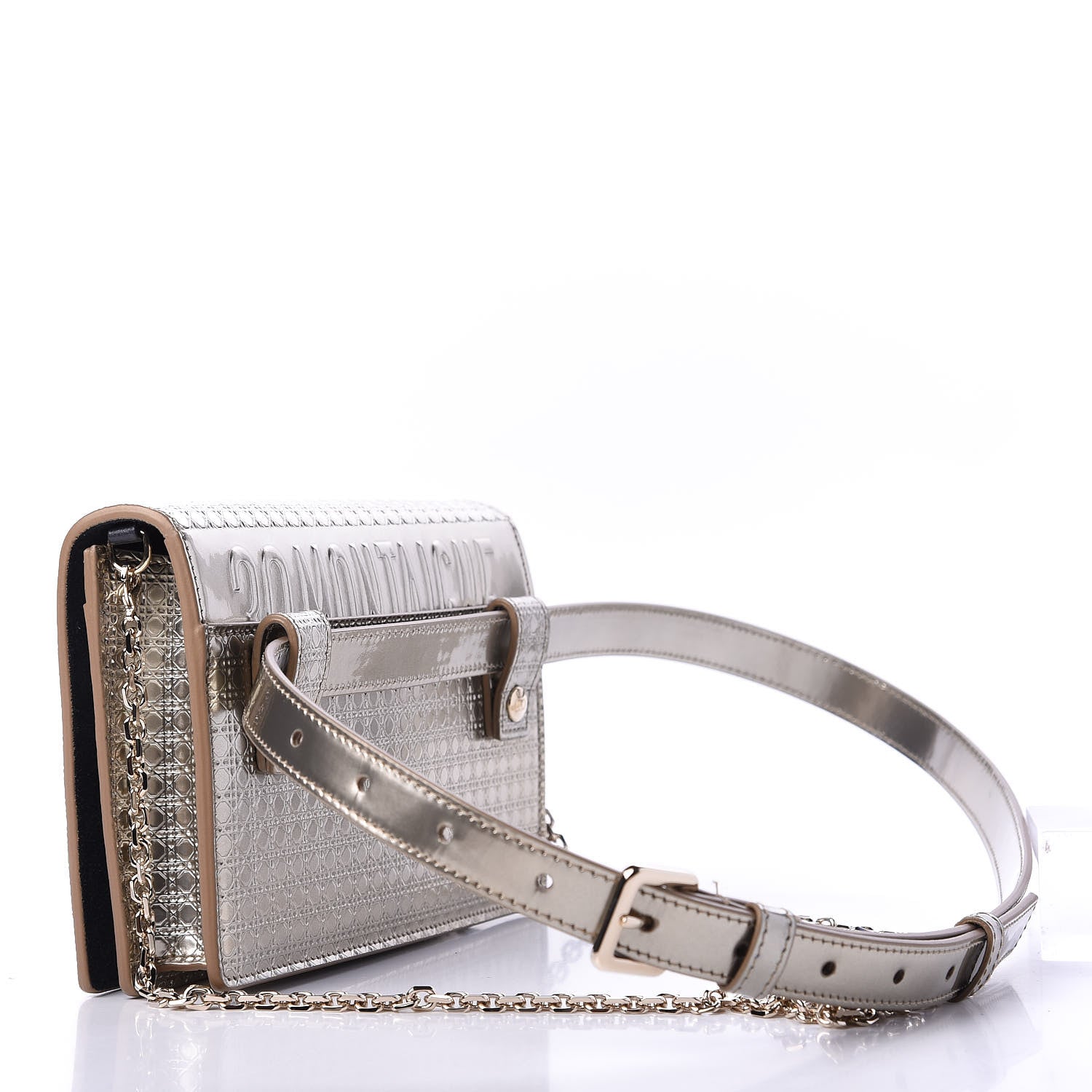 Christian Dior Metallic Patent Micro-Cannage 30 Montaigne 2 in 1 Pouch Gold 3 of 11