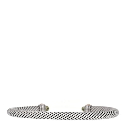 David Yurman Sterling Silver 18K Yellow Gold Peridot 4mm Cable Classics Bracelet 2 of 3