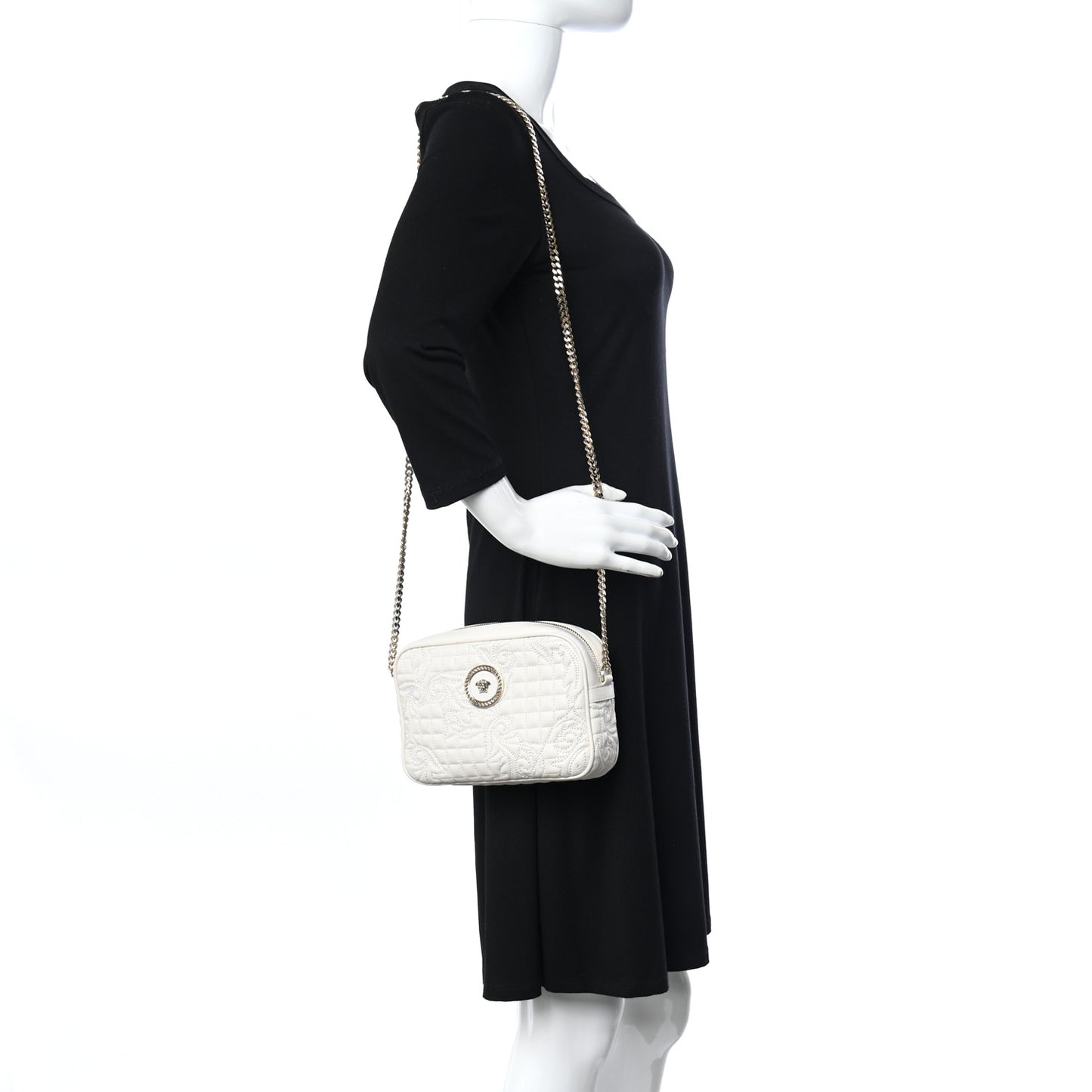Nappa Barocco Quilted Vanitas Medea Chain Crossbody White