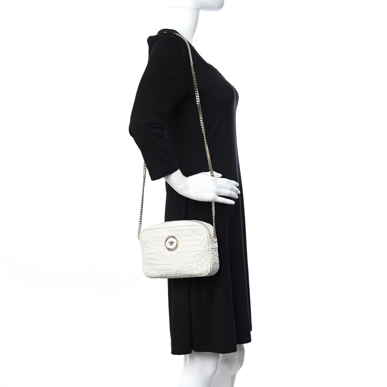 Versace Nappa Barocco Quilted Vanitas Medea Chain Crossbody White 3 of 8