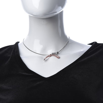 Christian Dior Velvet Bow Block Letter Necklace Silver Pink 2 of 5