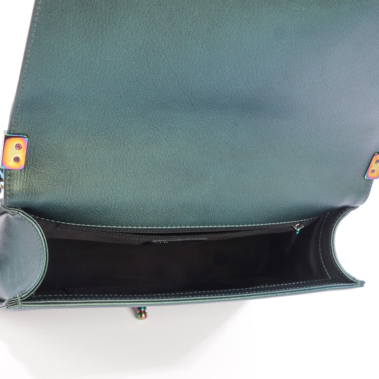 Iridescent Goatskin Quilted New Medium Boy Flap Green