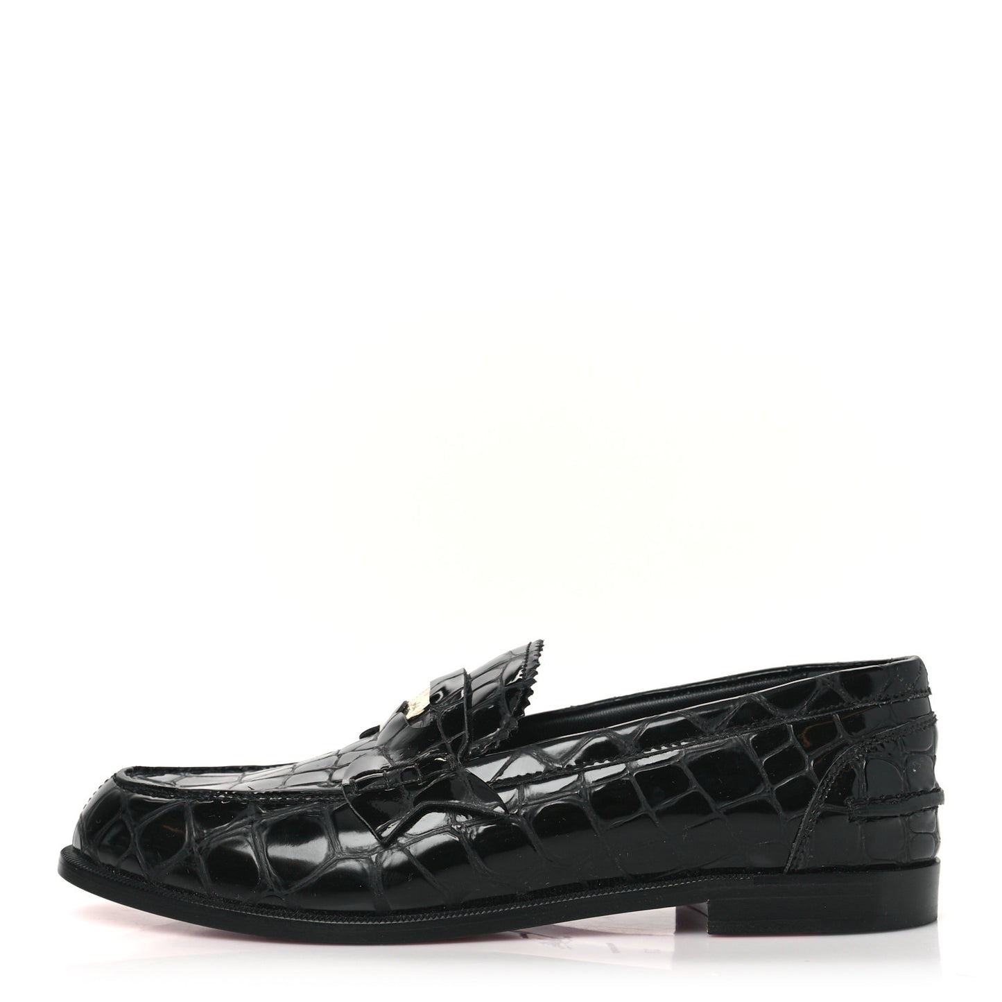 Patent Crocodile Embossed Flat Penny Loafers 37 Black
