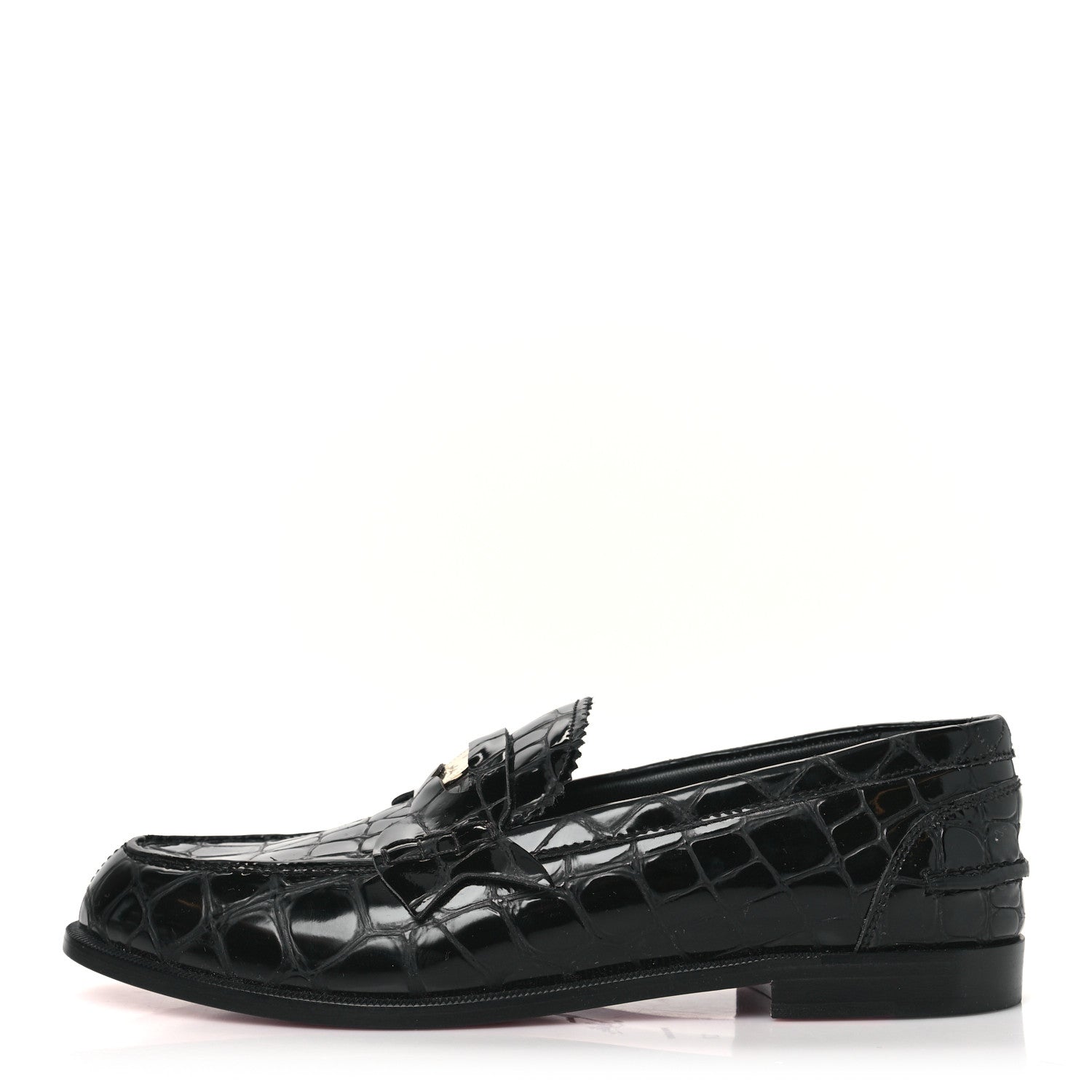 Christian Louboutin Patent Crocodile Embossed Flat Penny Loafers 37 Black 1 of 7