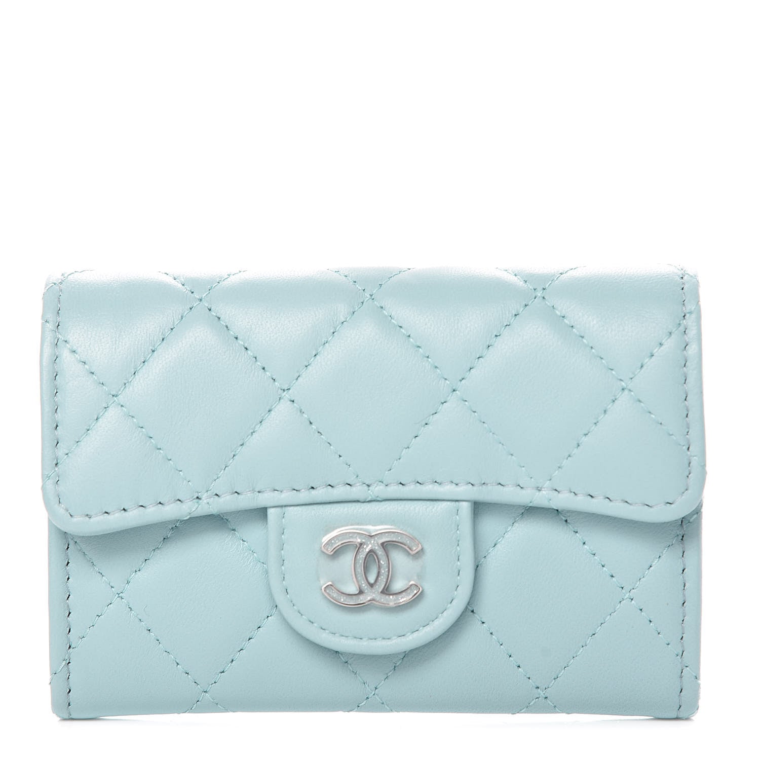 Chanel Lambskin Quilted Card Holder Light Blue 1 of 9