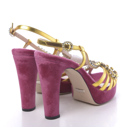 Gucci Velvet Nappa Crystal Zephyra Slingback Platform High Heel Sandals 38.5 Pink Gold 4 of 8
