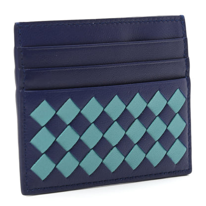Bottega Veneta Nappa Intrecciato Woven Bi-Color Card Holder Blue Aqua 3 of 7