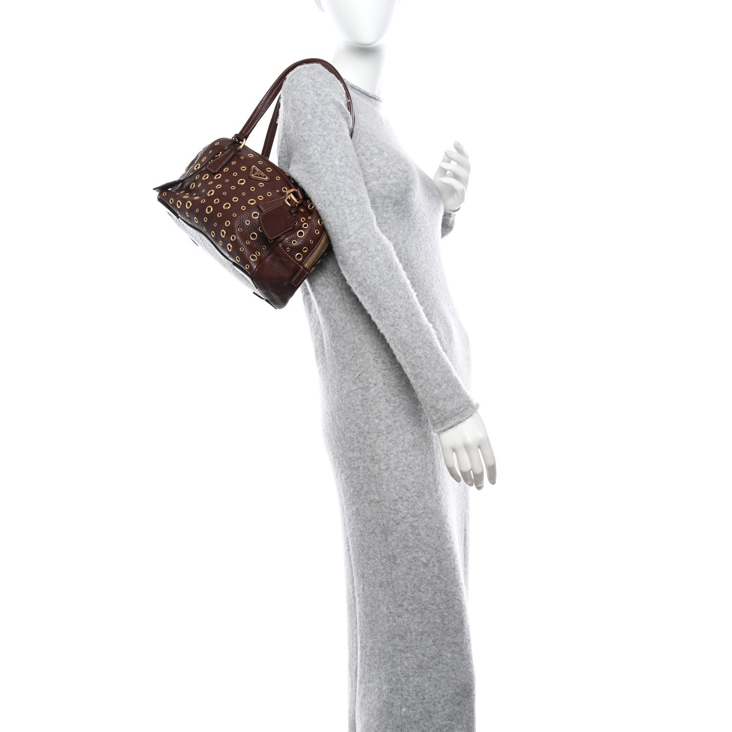 Prada Vitello Daino Grommet Satchel Bruciato 2 of 11
