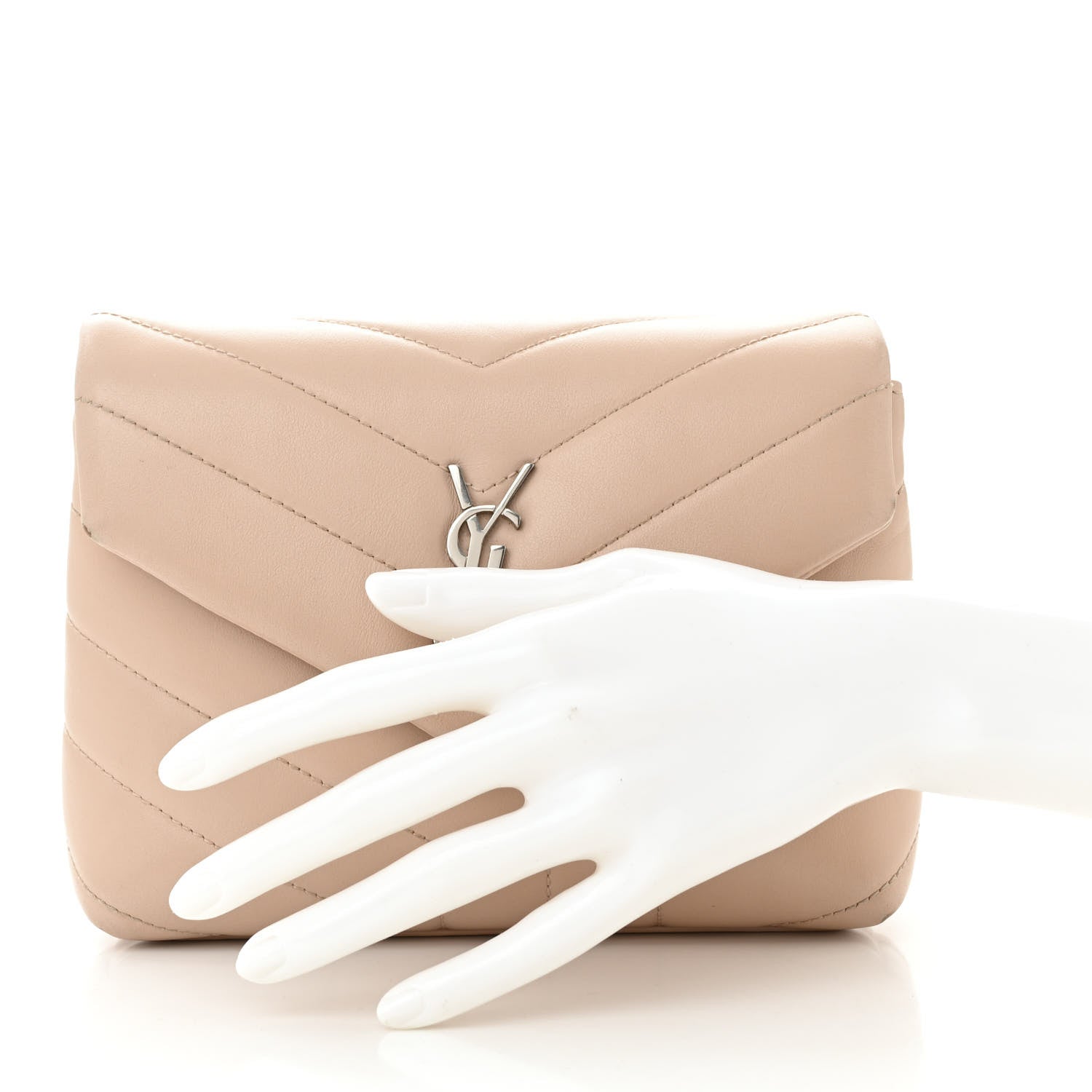 Saint Laurent Calfskin Y Quilted Monogram Toy Loulou Crossbody Bag Nude Powder 2 of 13
