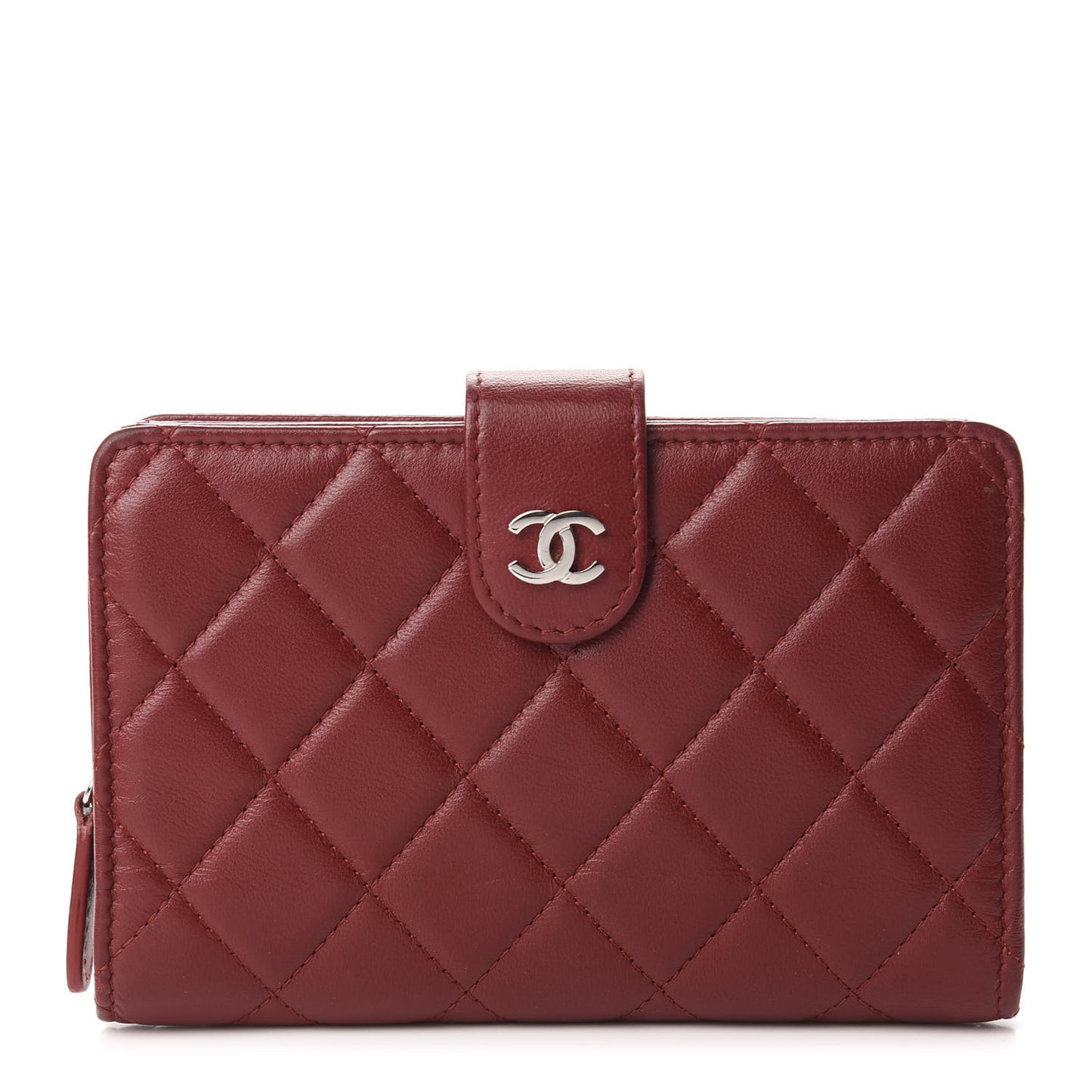 Lambskin Quilted Zipped Pocket Wallet Red