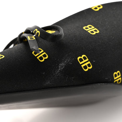 Balenciaga Crepe Satin BB Printed Pointy Toe Knife Flat 40mm Mules 36 Black Yellow Fluo 15 of 17