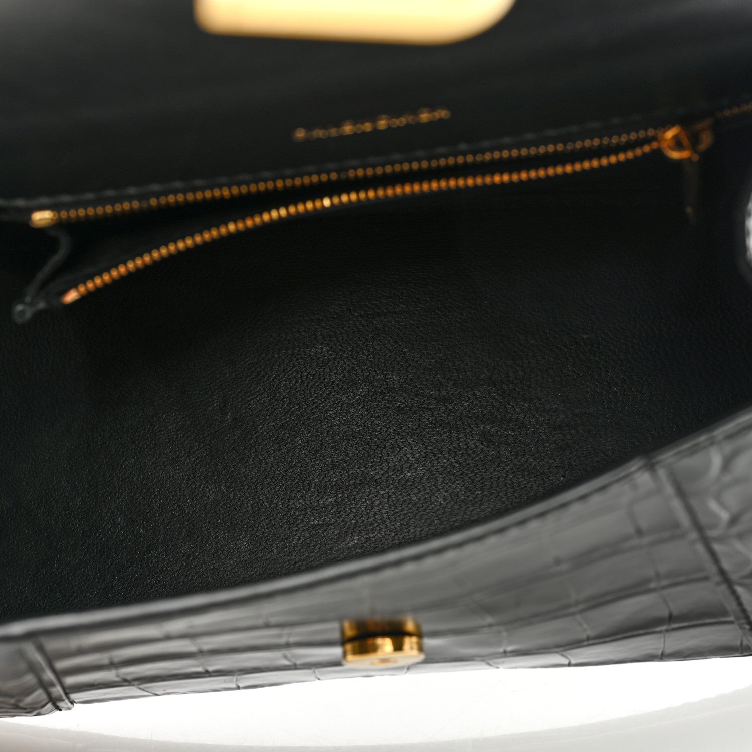Balenciaga Shiny Calfskin Crocodile Embossed Small Hourglass Top Handle Bag Black 5 of 9