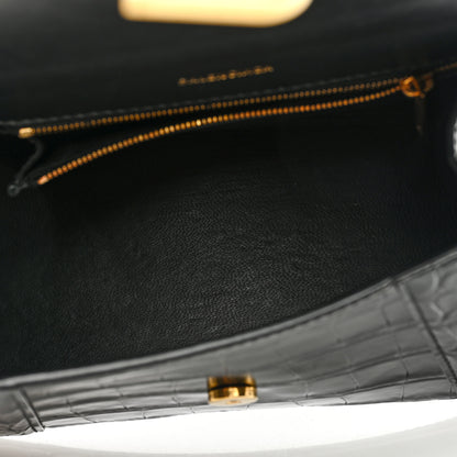 Balenciaga Shiny Calfskin Crocodile Embossed Small Hourglass Top Handle Bag Black 5 of 9