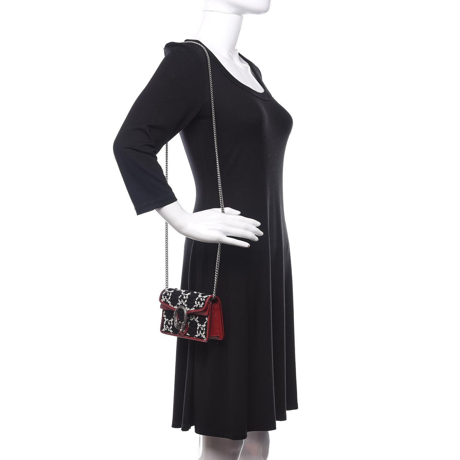Gucci Tweed GG Monogram Super Mini Dionysus Shoulder Bag Black White Romantic Cherry 2 of 10