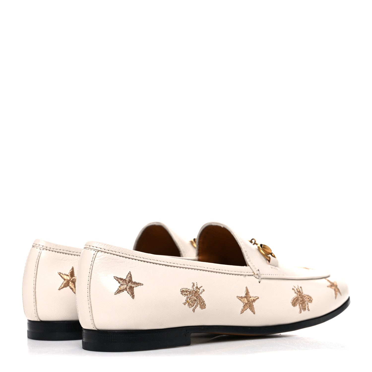Gucci Goatskin Bee Star Embroidered Womens Jordaan Loafers 36 Mystic White 5 of 11
