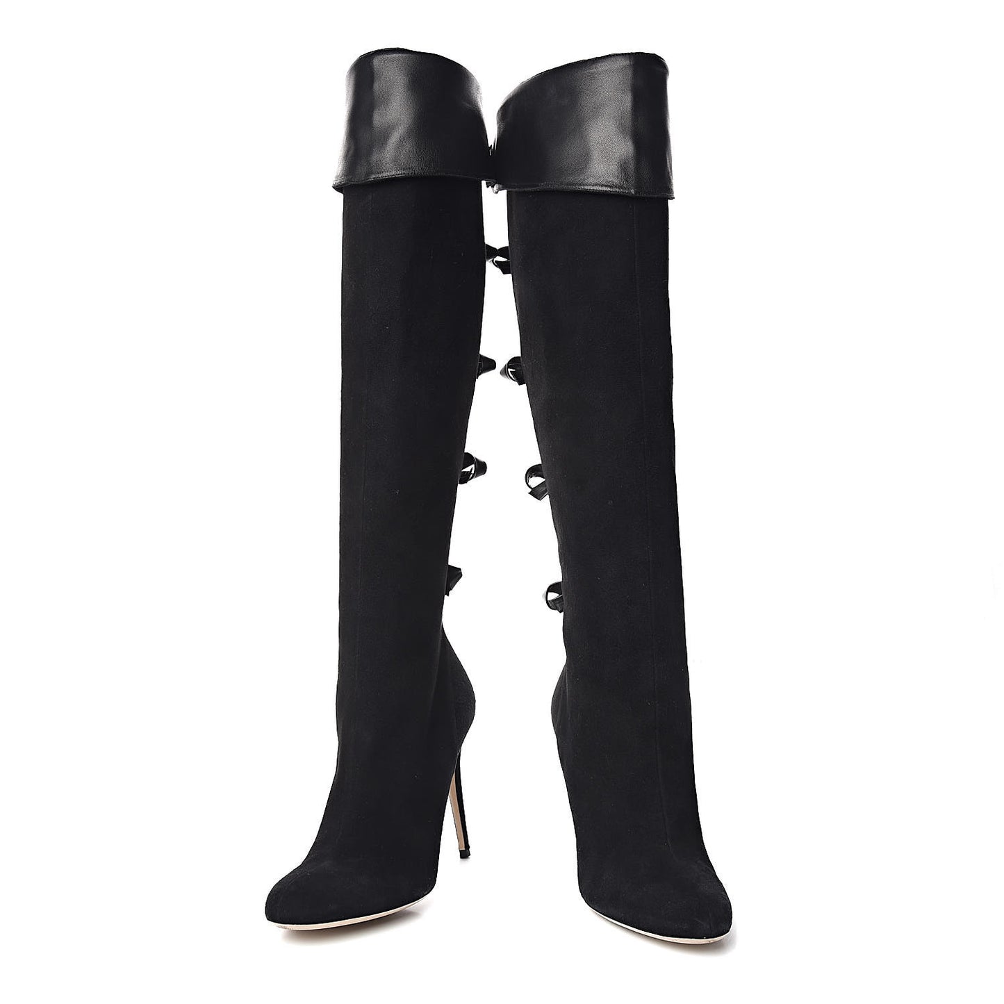 Calfskin Suede Bow Tall Boots 40 Black