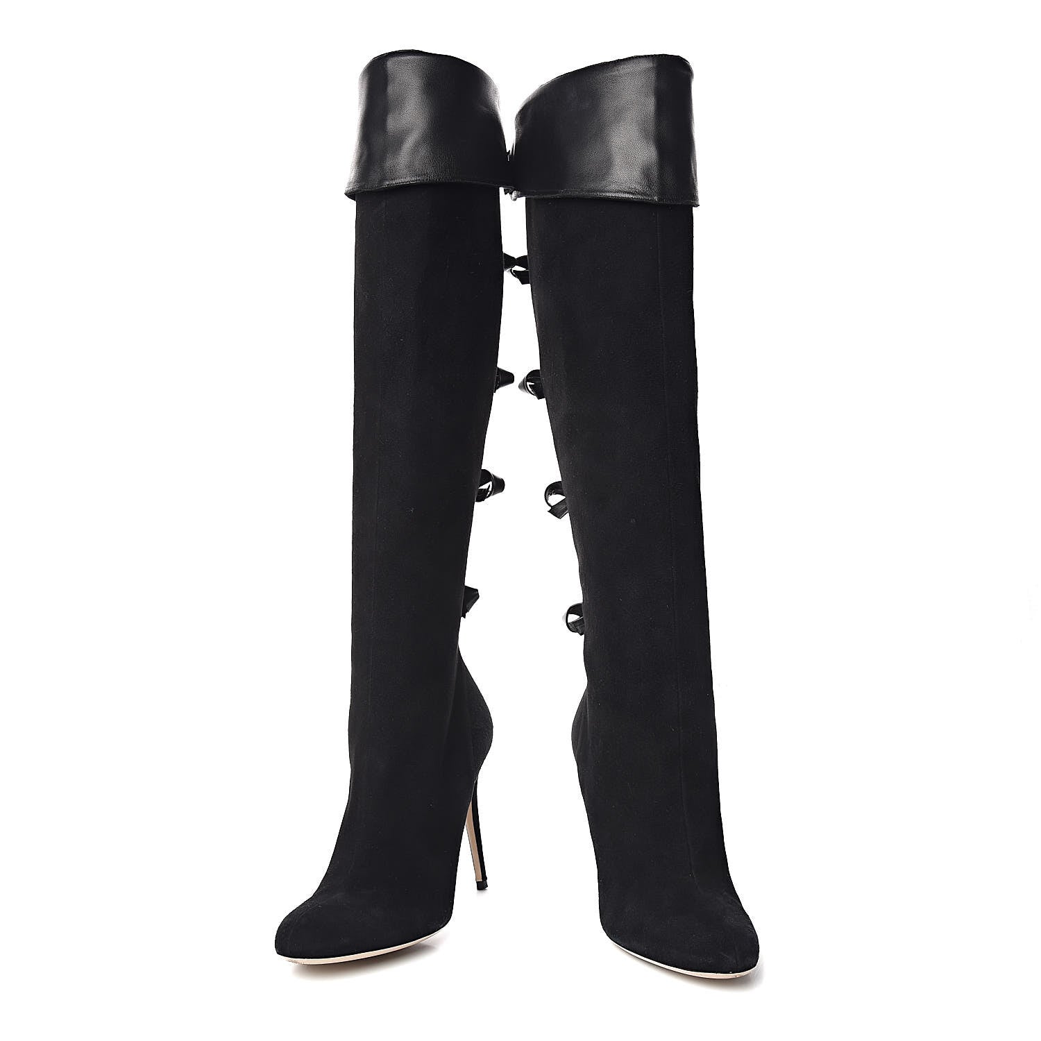 Valentino Garavani Calfskin Suede Bow Tall Boots 40 Black 7 of 9