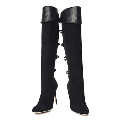 Valentino Garavani Calfskin Suede Bow Tall Boots 40 Black 7 of 9