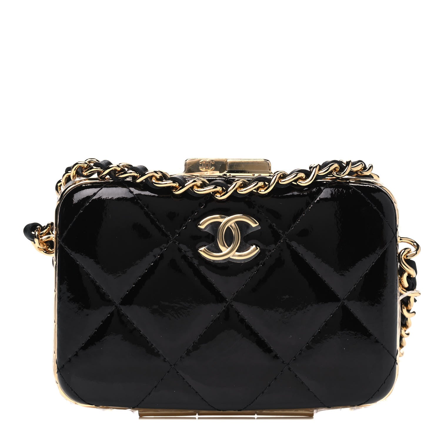 Chanel Glazed Goatskin Quilted Small Box With Chain Black 1 of 4
