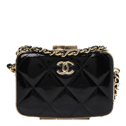 Chanel Glazed Goatskin Quilted Small Box With Chain Black 1 of 4