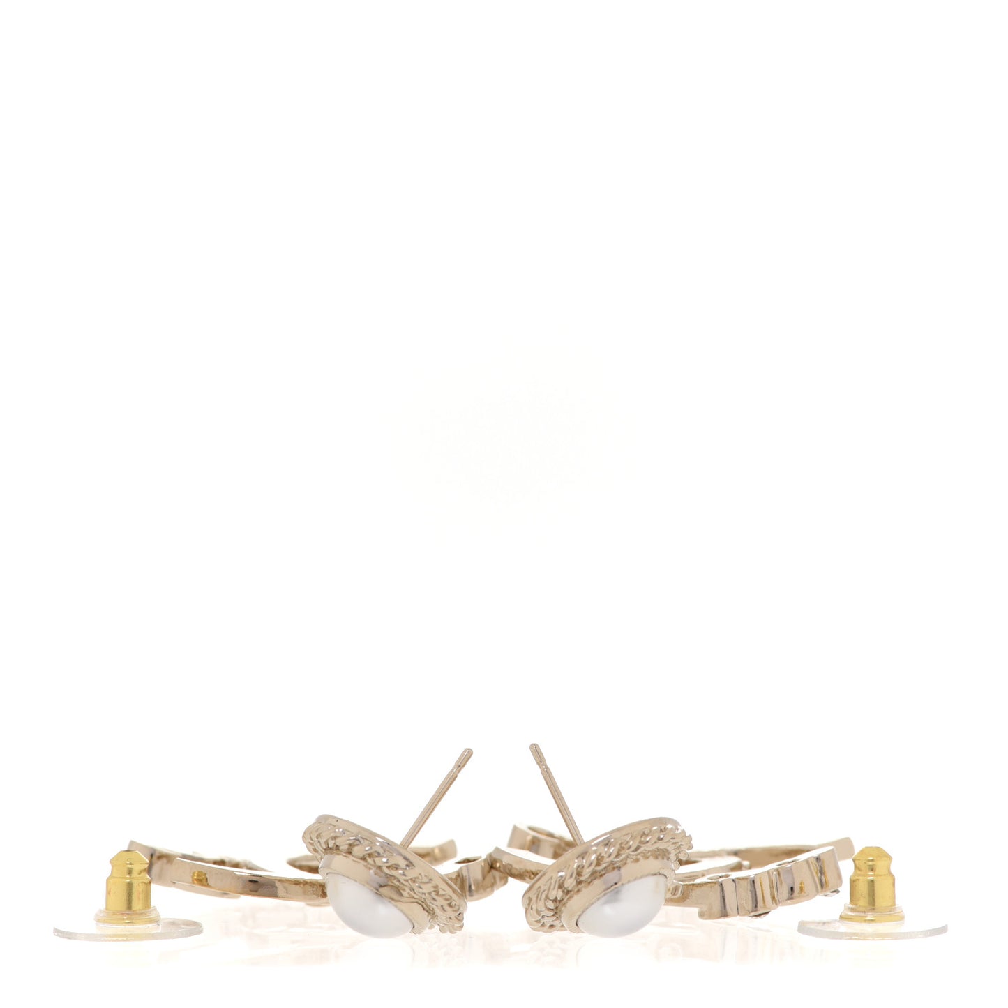 Metal Pearl Crystal Coco Script CC Drop Earrings Gold