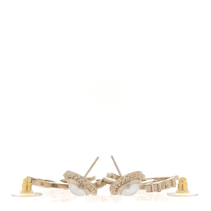 Chanel Metal Pearl Crystal Coco Script CC Drop Earrings Gold 3 of 5