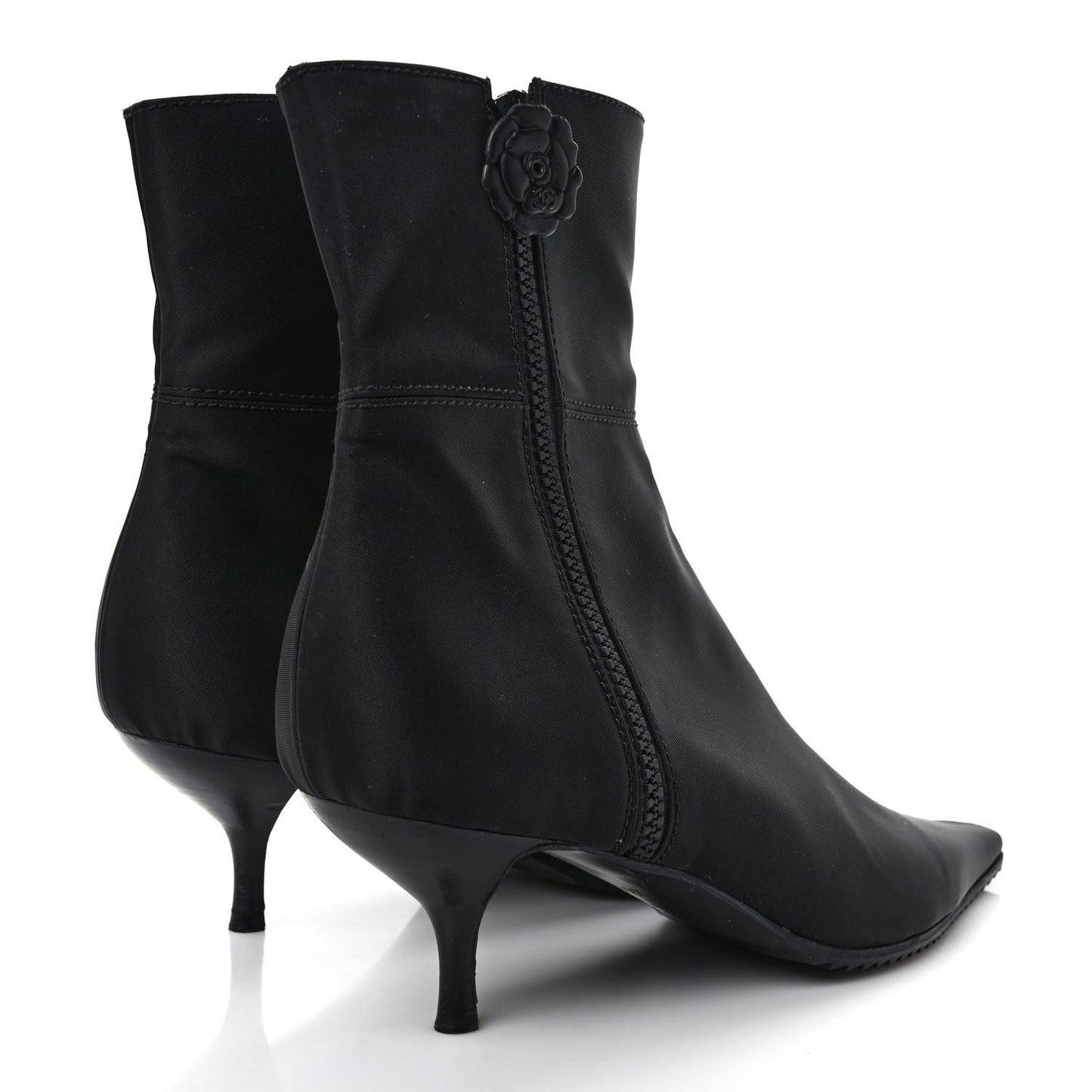 Nylon Camellia Zip Short Boots 40.5 Black