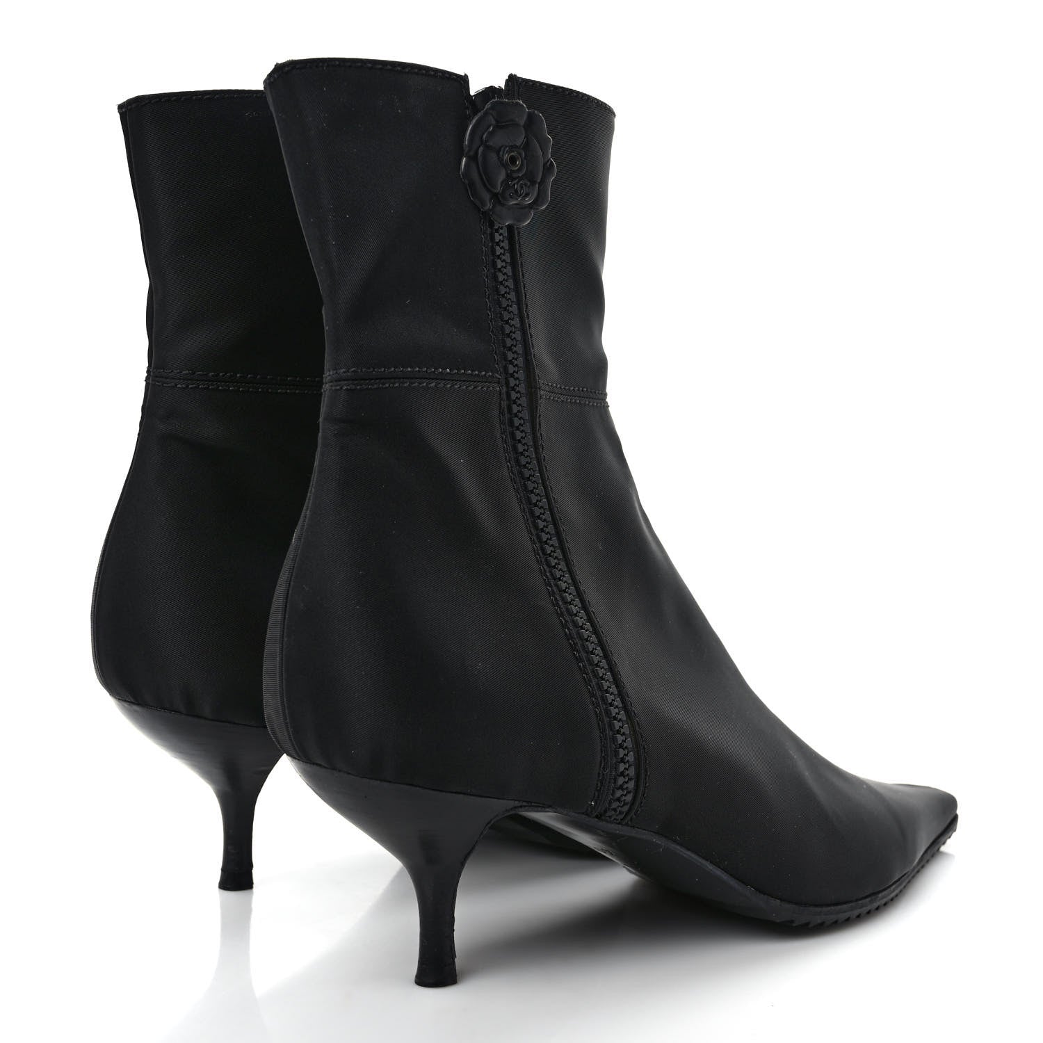 Chanel Nylon Camellia Zip Short Boots 40.5 Black 4 of 7