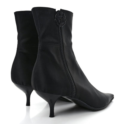 Chanel Nylon Camellia Zip Short Boots 40.5 Black 4 of 7