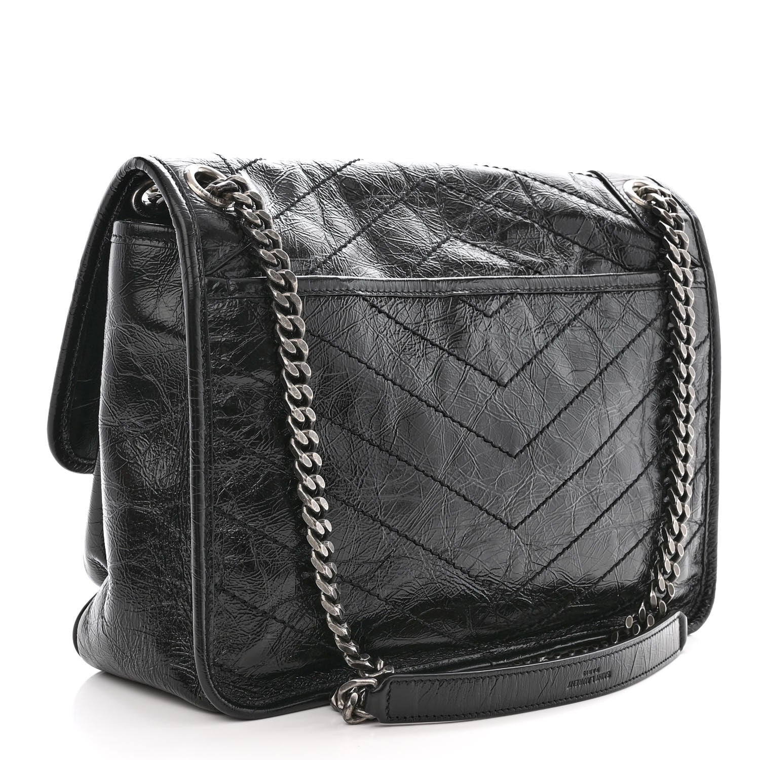 Saint Laurent Crinkled Calfskin Matelasse Monogram Medium Niki Chain Satchel Black 3 of 11
