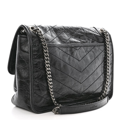 Saint Laurent Crinkled Calfskin Matelasse Monogram Medium Niki Chain Satchel Black 3 of 11