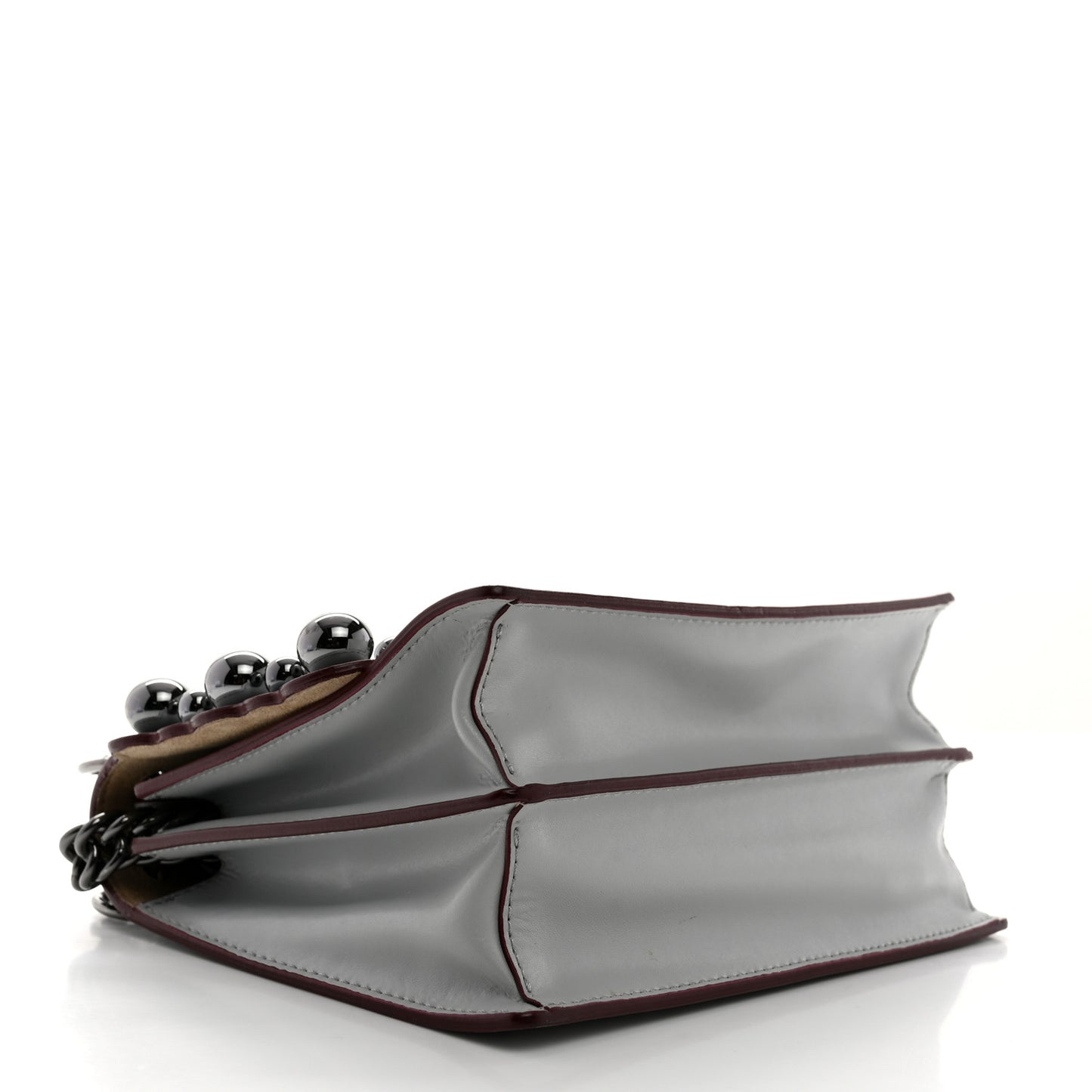 Vitello Liberty Scalloped Studded Small Kan I Shoulder Bag Grigio Perla