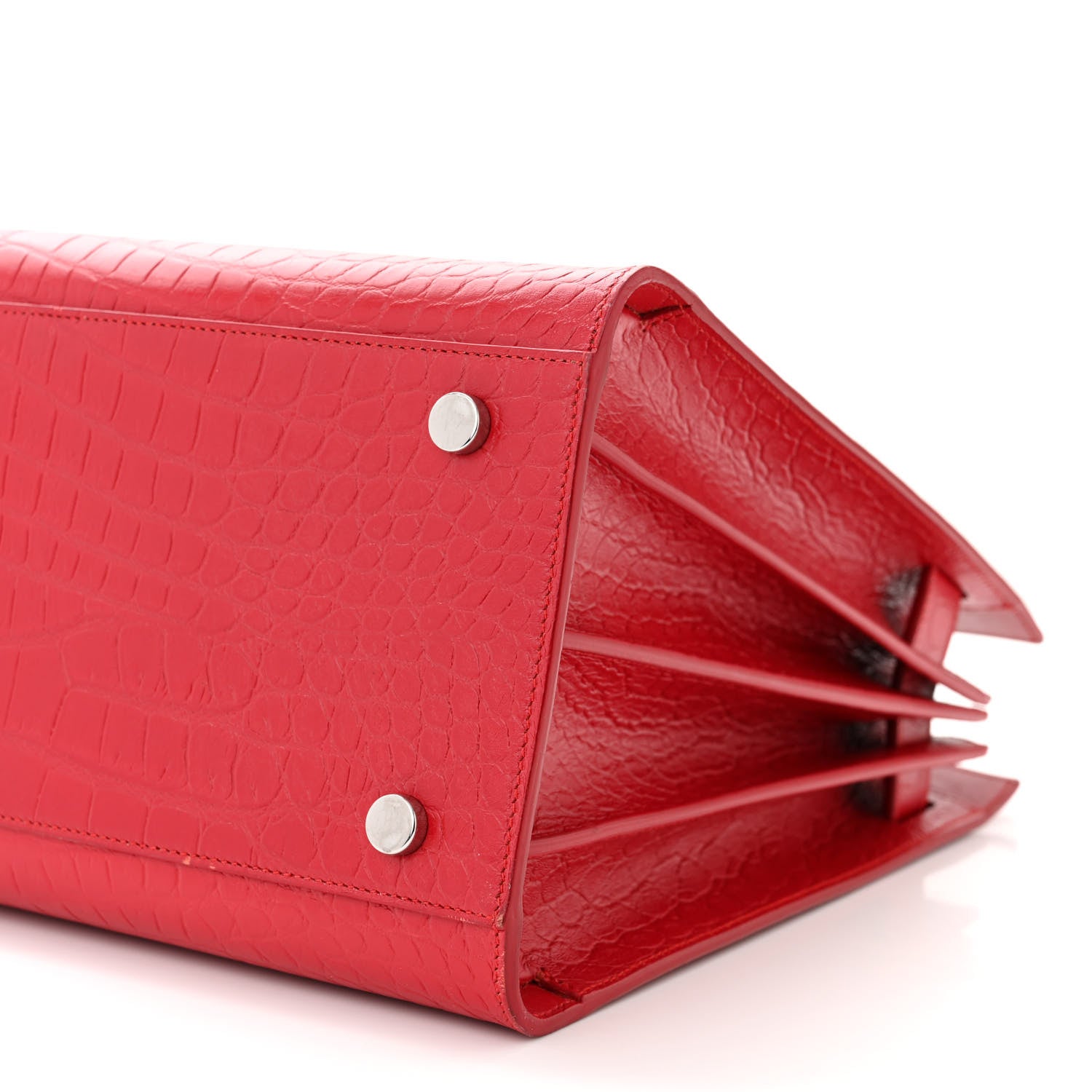 Saint Laurent Calfskin Crocodile Embossed Small Sac de Jour Eros Red 10 of 15