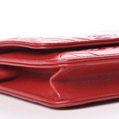 Chanel Lambskin Camellia Embossed Wallet On Chain WOC Red 9 of 10