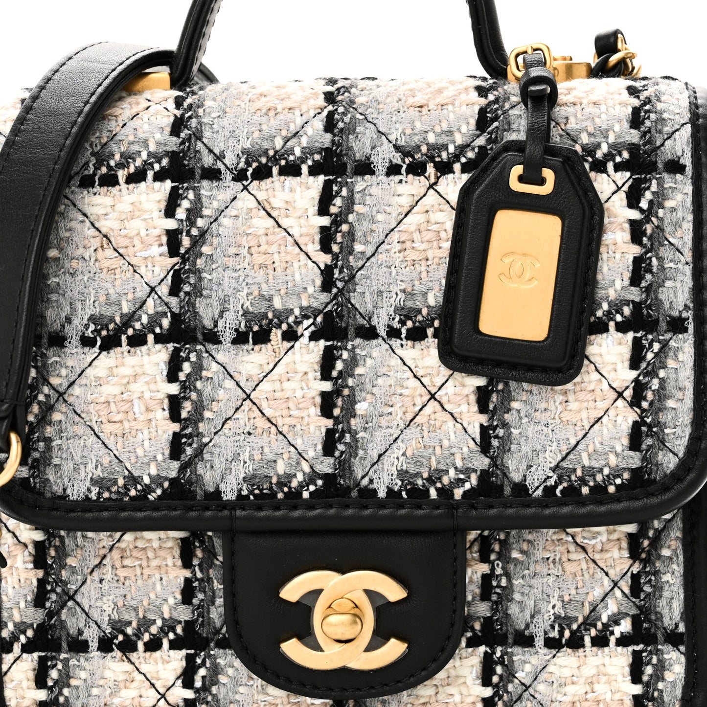 Tweed Calfskin School Memory Mini Top Handle Flap Ecru Grey Beige Black