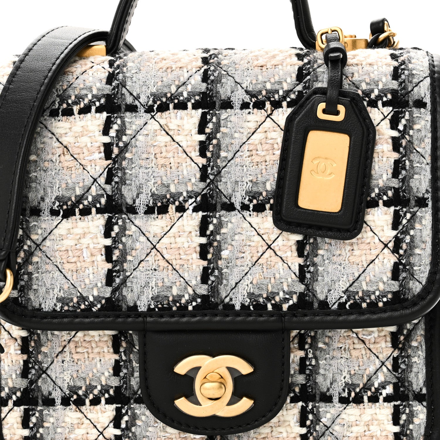 Chanel Tweed Calfskin School Memory Mini Top Handle Flap Ecru Grey Beige Black 8 of 11
