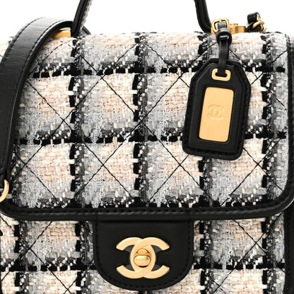 Chanel Tweed Calfskin School Memory Mini Top Handle Flap Ecru Grey Beige Black 8 of 11