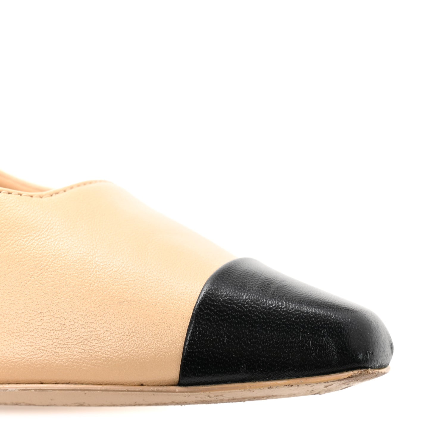 Lambskin Cap Toe Metal Heel Pumps 37.5 Beige Black