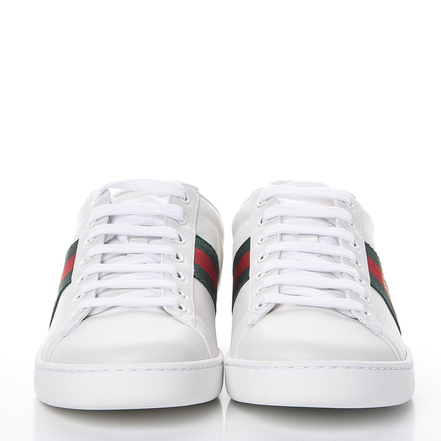 Calfskin Bee Embroidered Ace Web Sneakers 38.5 White Green