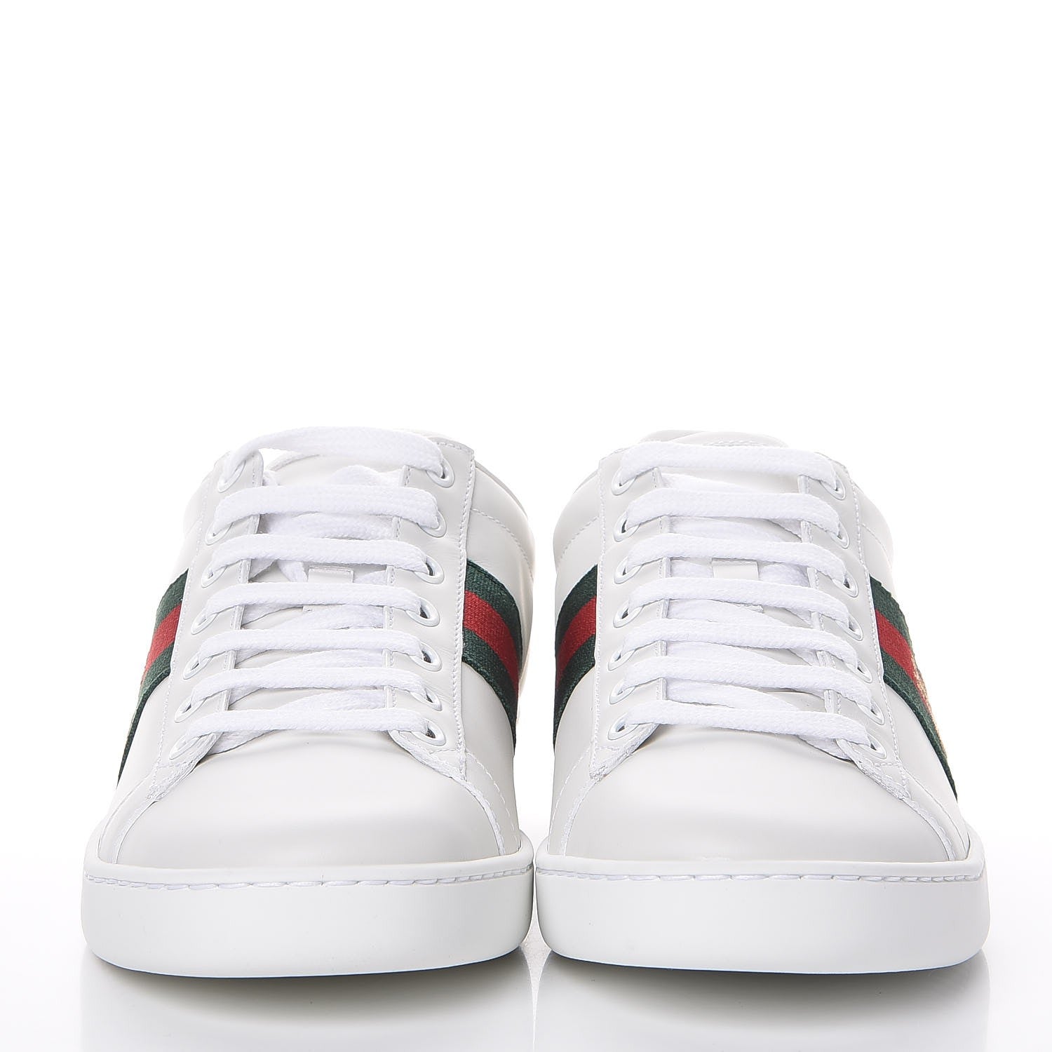 Gucci Calfskin Bee Embroidered Ace Web Sneakers 38.5 White Green 2 of 8