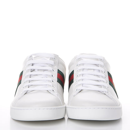 Gucci Calfskin Bee Embroidered Ace Web Sneakers 38.5 White Green 2 of 8
