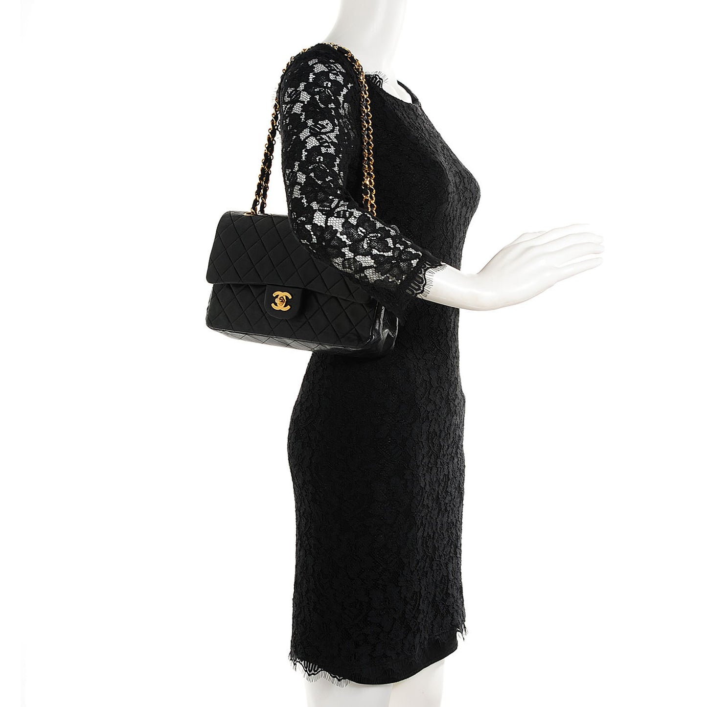 Lambskin Medium Double Flap Black