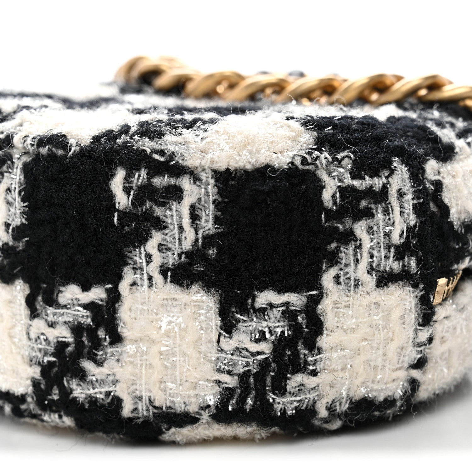 Chanel Wool Tweed Lambskin Quilted Chanel 19 Round Clutch With Chain and Coin Purse Black White Ecru 10 of 10