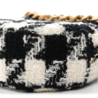 Chanel Wool Tweed Lambskin Quilted Chanel 19 Round Clutch With Chain and Coin Purse Black White Ecru 10 of 10
