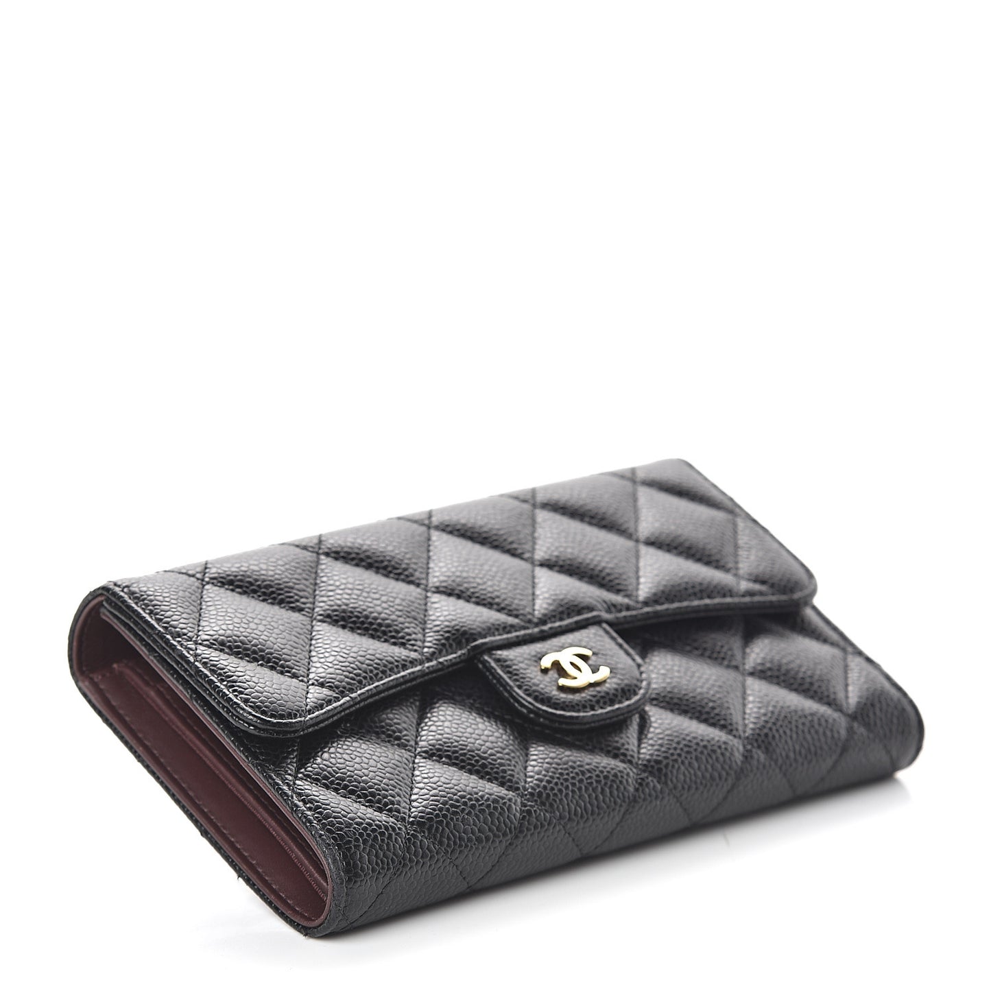 Caviar Quilted Long Flap Wallet Black